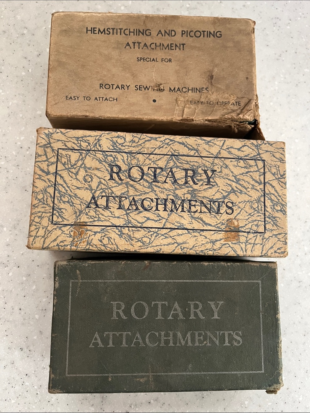 3 Vtg Rotary Sewing Machine Attachments BOXES ONLY Empty For Display